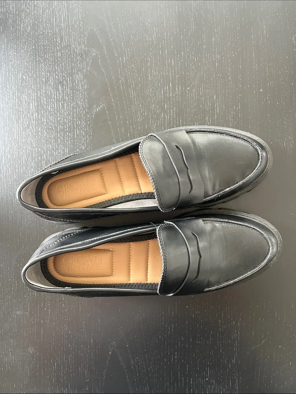 Crown Vintage Black Leather Slip-On Penny Loafers